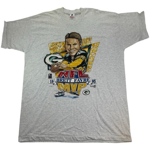 VTG 90s Green Bay Packers Brett Farve MVP NFL Shirt Mens XXL Caricature Big Head - Picture 1 of 8